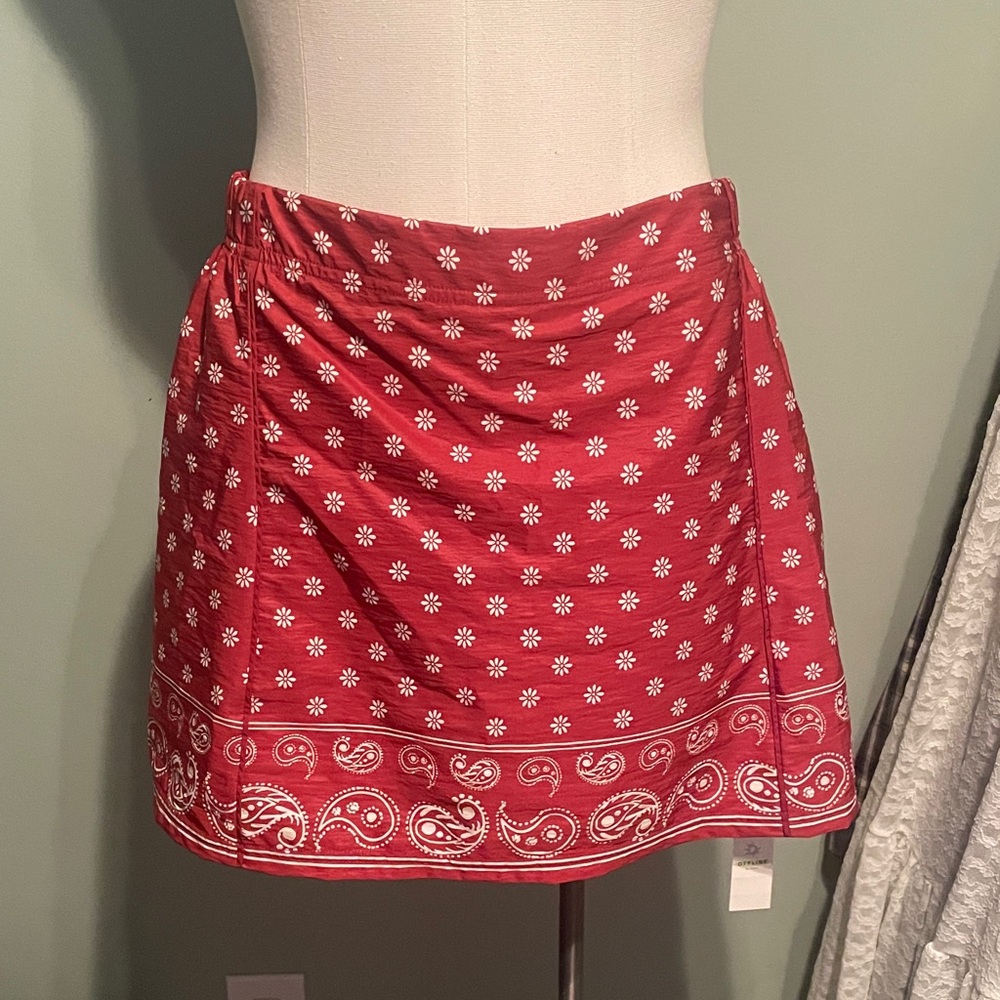 Aerie Red Skirt with Paisley and Floral Design